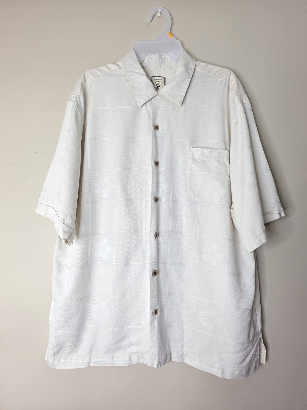 Jamaica Jaxx Silk Shirt Mens XL Hawaiian Guayabera Cream Floral
